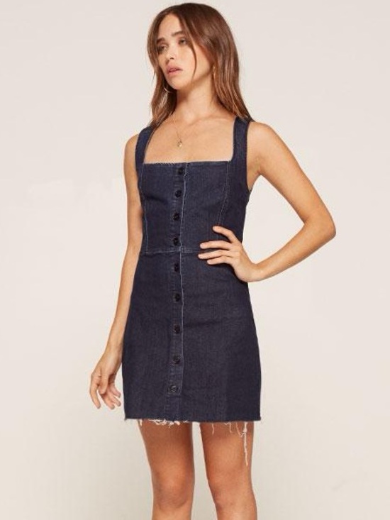 Reformation Dresses & Skirts - Reformation Lars Denim Mini Dress 100% Cotton Square Neck Dark Wash Size 4